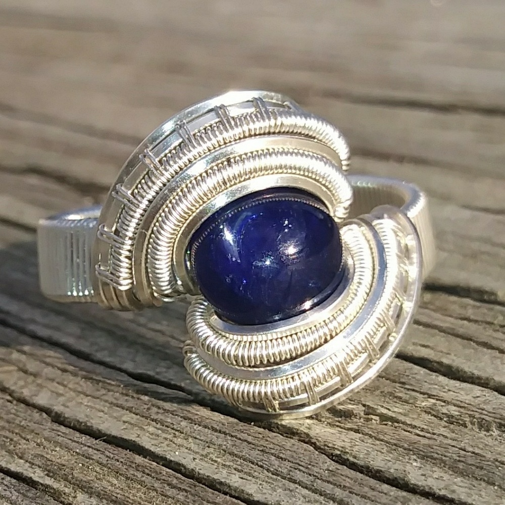 Wire wrapped blue ring